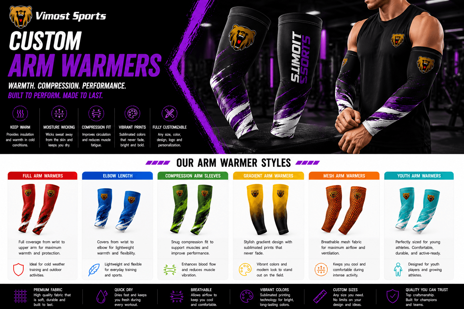 Custom Arm Warmers product Custom arm warmers for teams, brands, events and private label projects