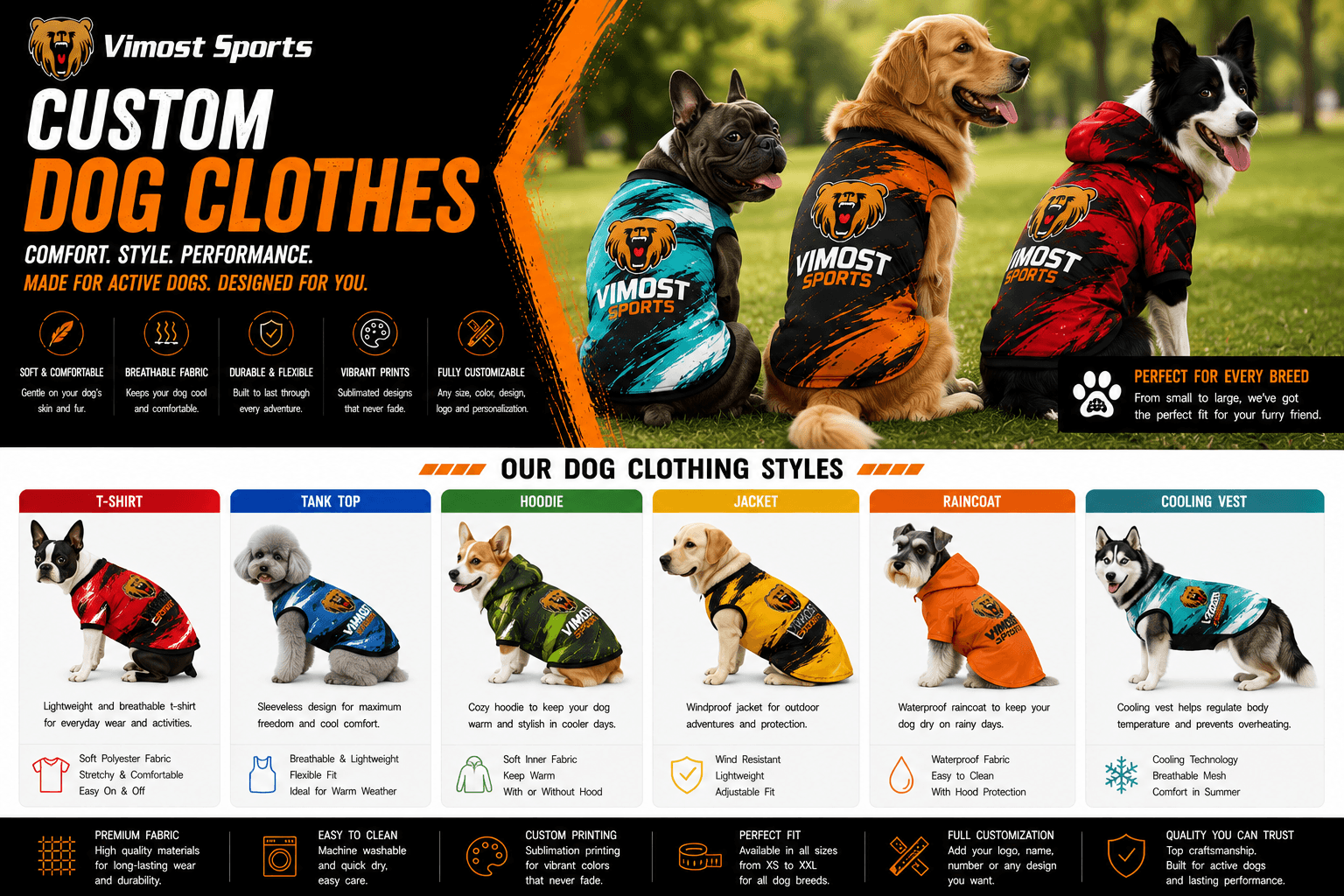 Custom Dog Clothes Sublimated dog clothes with custom logo, pattern and brand graphics