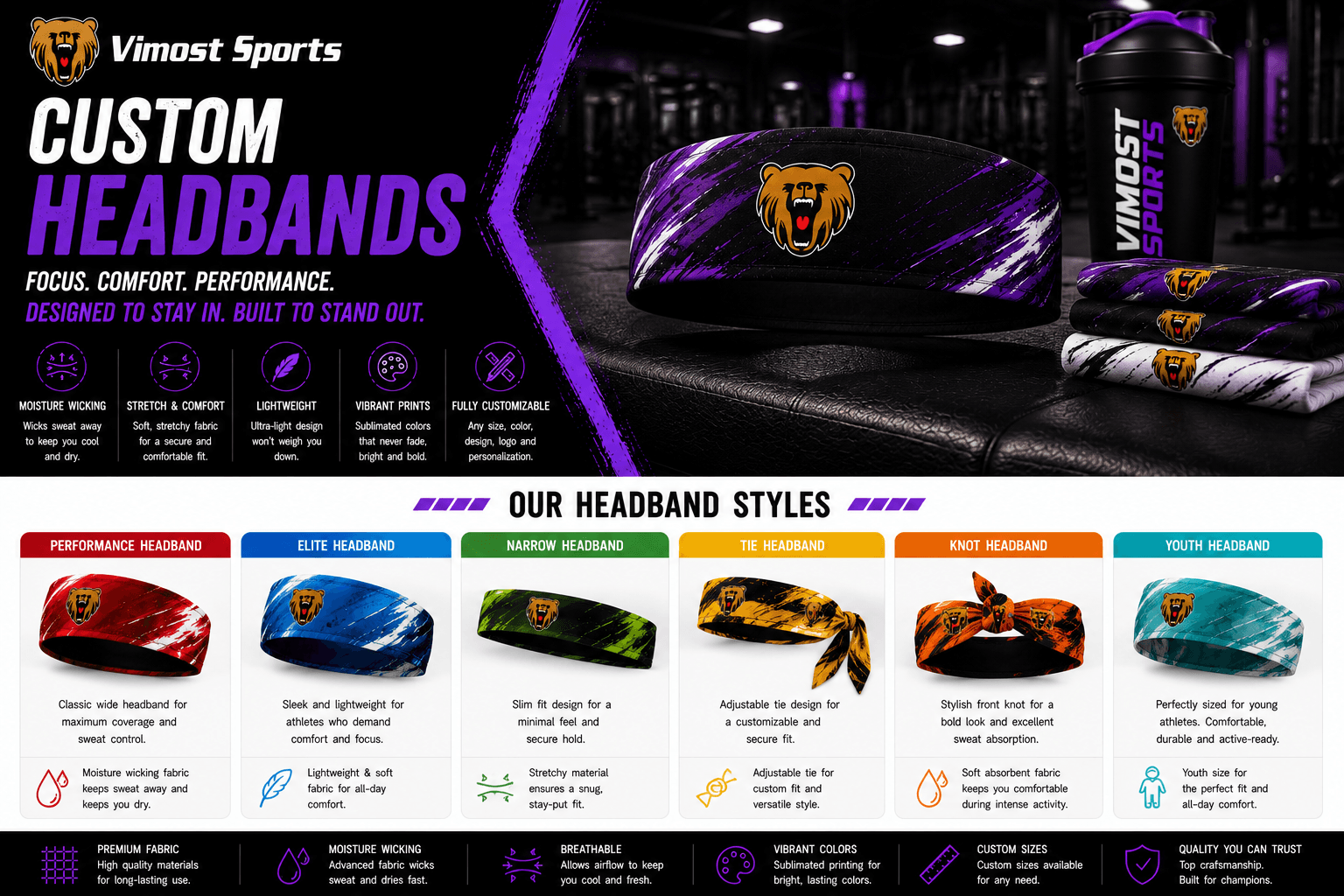 Custom Headbands product Custom headbands for teams, brands, events and private label projects