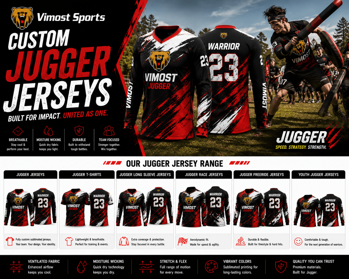 Custom Jugger Jerseys Products Custom jugger apparel including jerseys, shirts, shorts and teamwear by Vimost Sports