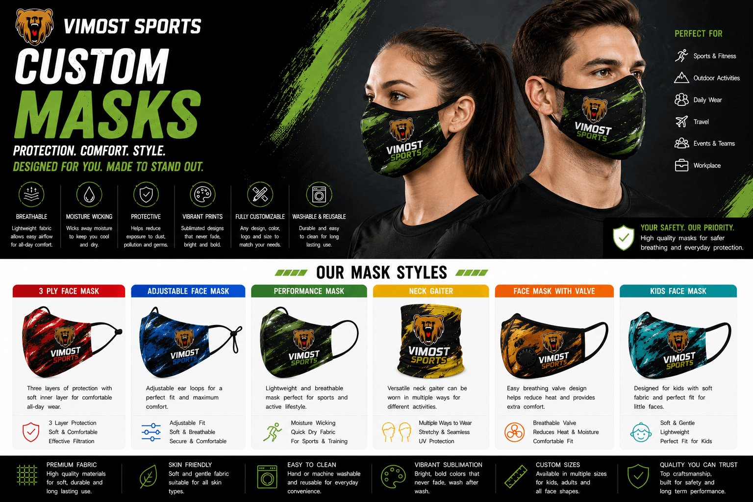 Custom Masks Product Custom masks for teams, brands, events and private label projects