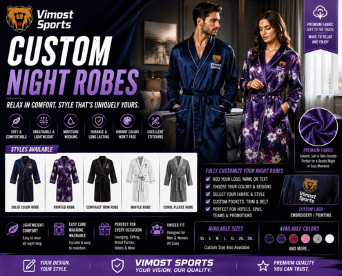 Custom Night Robes 2 custom night robes manufacturer showing custom logo, colors and sublimation artwork by Vimost Sports