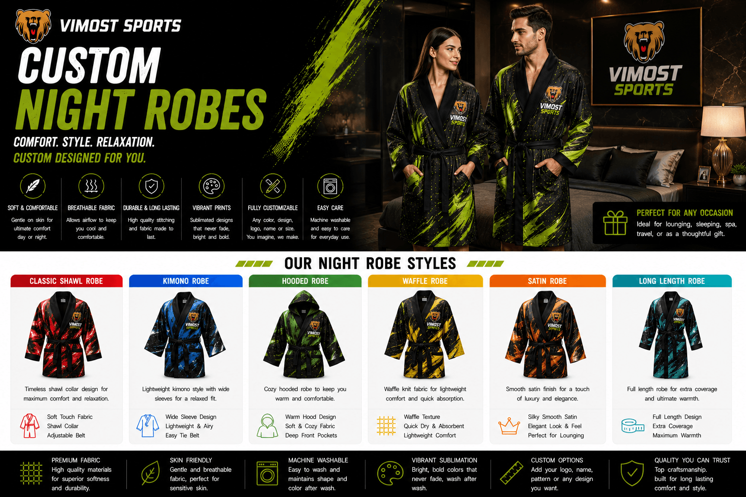 Custom Night Robes Products Custom night robes for teams, brands, events and private label projects