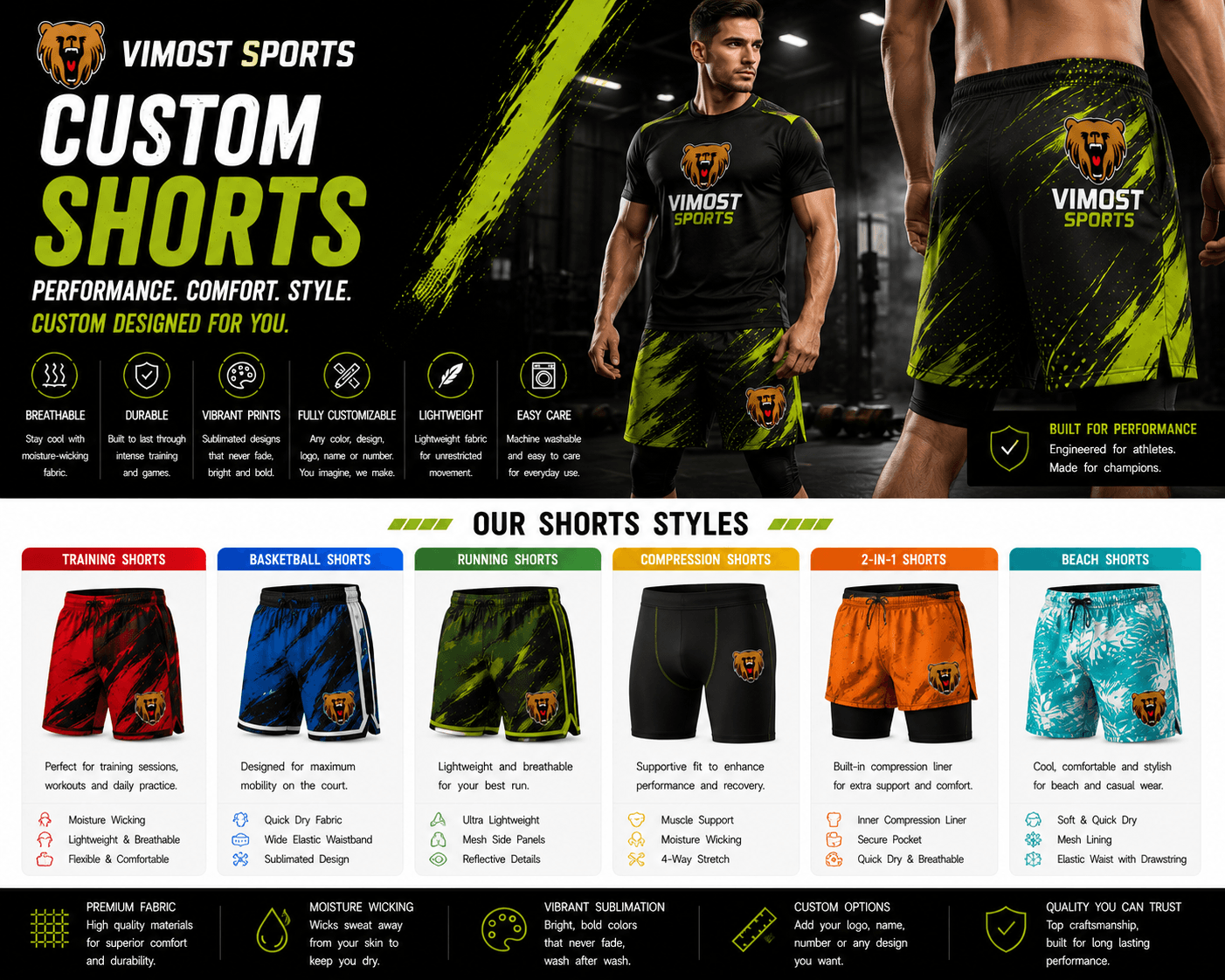 Custom Shorts product Custom shorts for teams, brands, events and private label projects