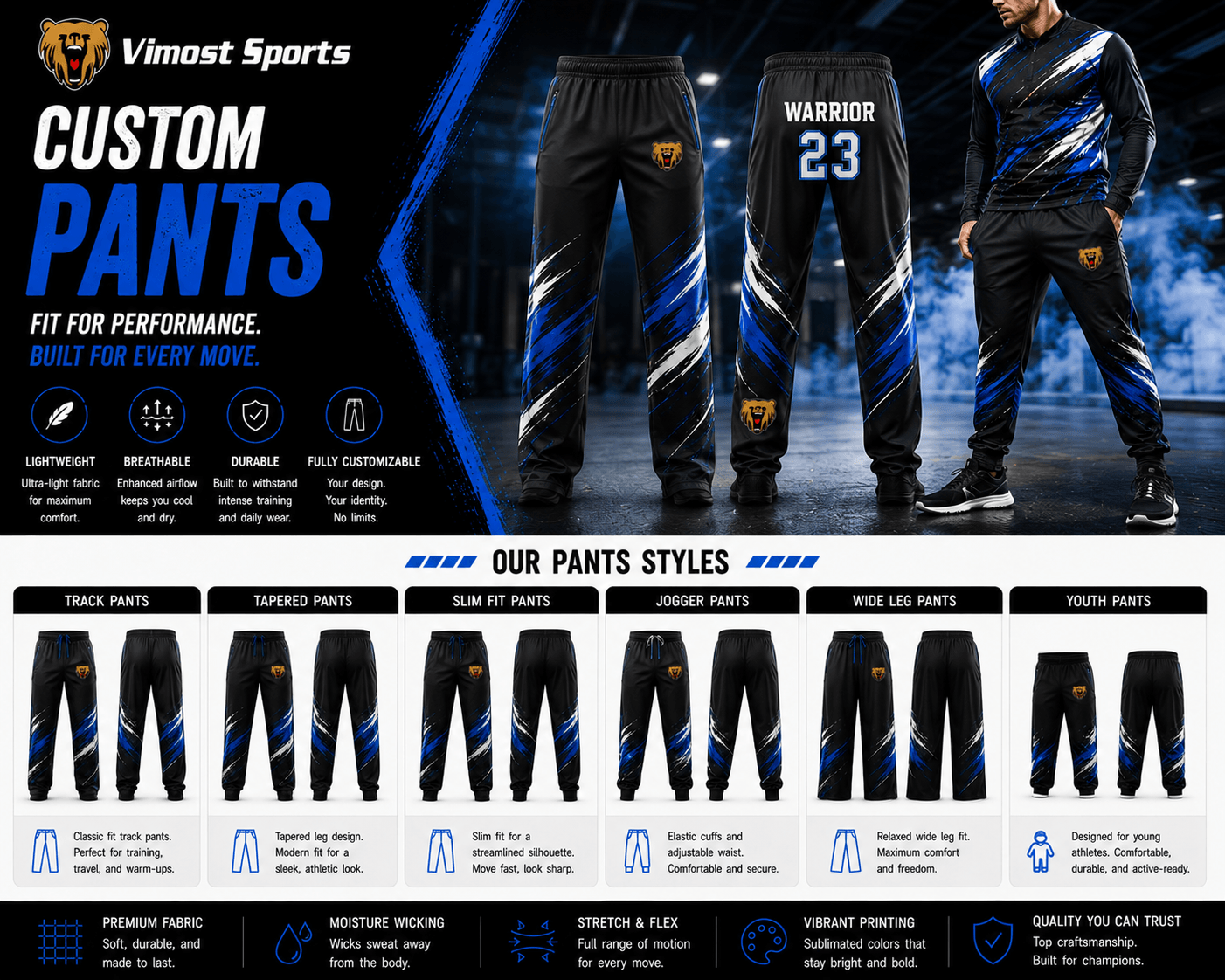 Custom Sports Pants Products Custom pants for teams, brands, events and private label projects