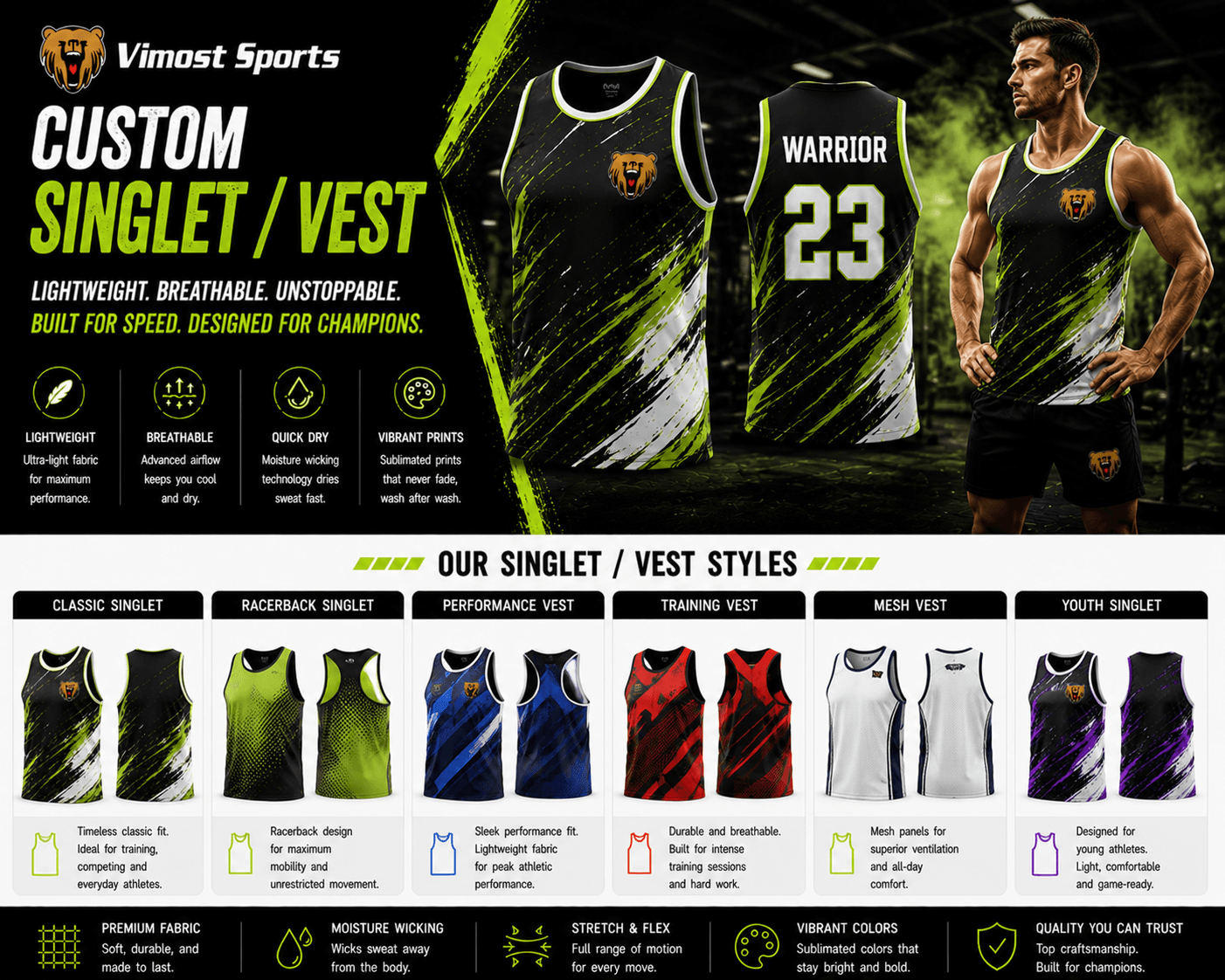 Custom singlet vest products Custom vests for teams, brands, events and private label projects