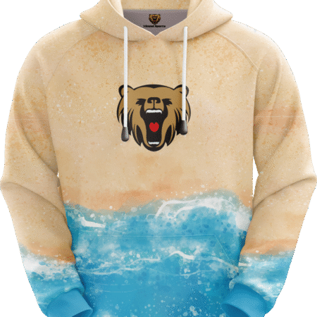 Light Yellow Custom Sublimated Hoodie with Blue Sea Pattern.. 8 LJY 05 F 14