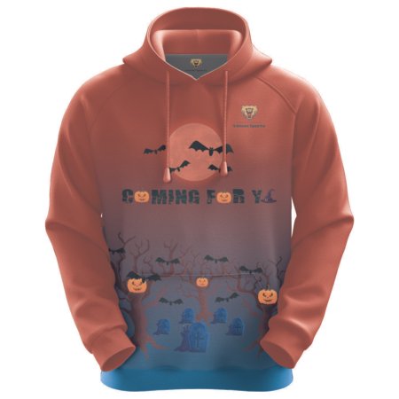 Red Custom Sublimated Hoodie with Grave and Moon Pattern Supplier.. 9 LN 12 F 4
