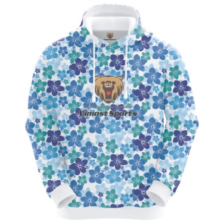 Custom Sublimated Hoodie of White Colors with Beautiful Flowers Pattern Hood with White Strings.. 15 LN 13 F 5
