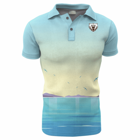 Blue Custom Polo Shirt with Wild Goose and Sea Pattern.. 7 LW 06 F 10