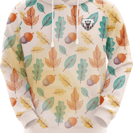 Custom Sublimated Hoodie of Many Leaf Pattern Hood with White Strings.. 12 LW H02F 1