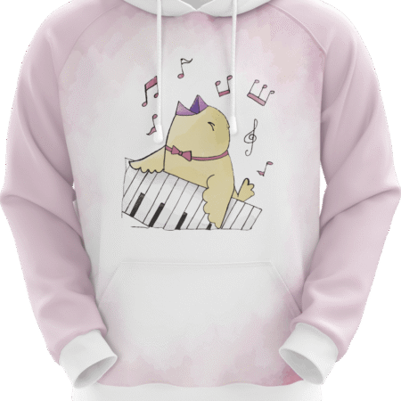 Pink Custom Sublimated Hoodie of Cute Bird Pattern Hood with White Strings.. 3 LW H03F