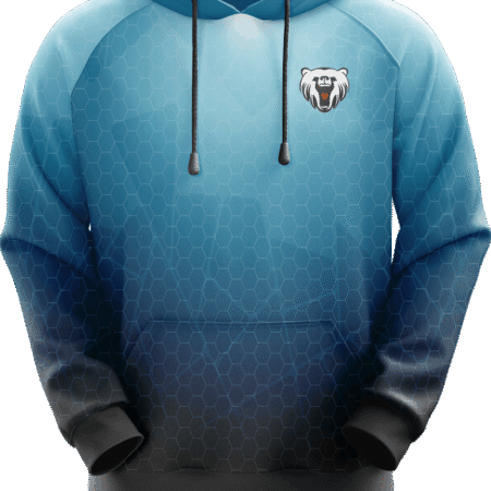 Blue and Black Custom Sublimated Hoodie Hood with Black Strings.. 3 LW H04F