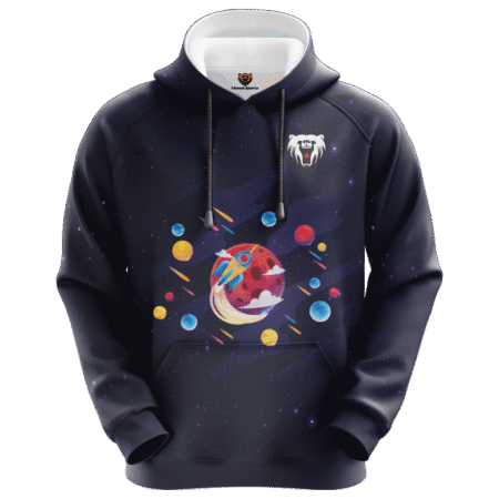 Custom Sublimated Hoodie of Black Strings with Kinds of Planet Pattern.. 10 LW H10F