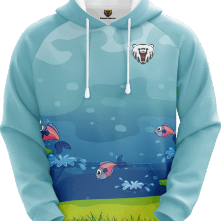 Custom Sublimated Blue Hoodie with Little Fish and Sea Pattern Manufacturer.. 2 LW H16F 1