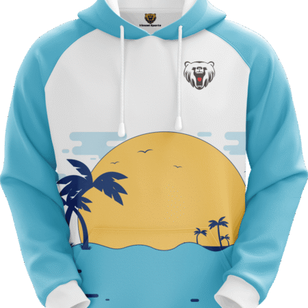 Custom Sublimated Blue and White Hoodie with Tree and Sea Pattern.. 1 LW H17F 1