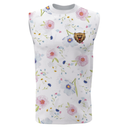 White Sleeveless T-shirt with Beautiful Pattern 100% Polyester.. 6 TLH 04 F 9