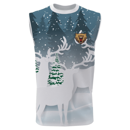 White Collar Sleeveless T-shirt with White Deer and Tree Pattern.. 4 TLH 05 F 7