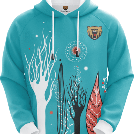 Blue Custom Sublimated Hoodie with Tree and Leaf Pattern Factory.. 11 TLH 07F 2