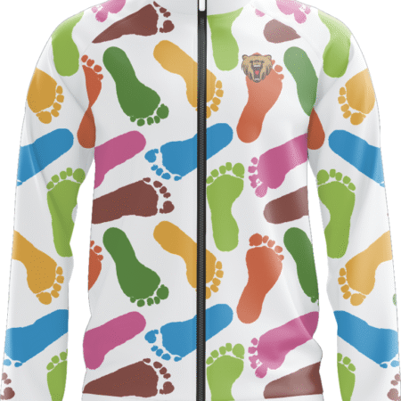 Custom Sublimation White Jacket of Latest Fashion with Footprint Pattern.. 11 colorful footprints jacket