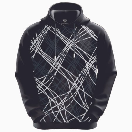 Black Hoodie of High Quality with Strings with White and Blue lines Pattern.. 2 XFR 2 F 1