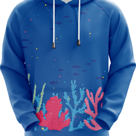 Men's Blue Hoodie with Coral and Little Fish Pattern Supplier.. 14 ZL 04 F 6
