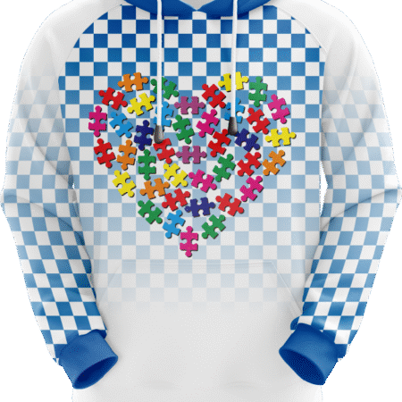 Blue and White Hoodie with Heart Shape Printed on the Front.. 5 ZL 05 F 3