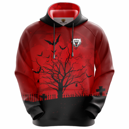 Red and Black Hoodie with Strings Design for You with Tree and Crow Pattern.. 5 ZL 09 F 3