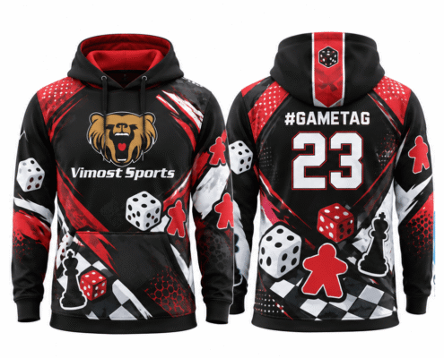boardgame_hoodie_red_black_1000x1000 Red and black BoardGame hoodie, front and back with #gametag and number 23