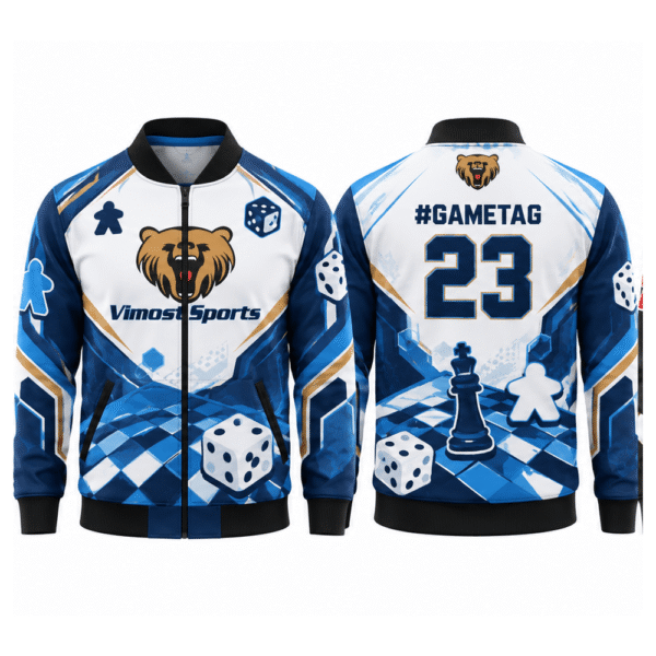 boardgame_jacket_blue_white_1000x1000 Blue and white BoardGame jacket, front and back with #gametag and number 23