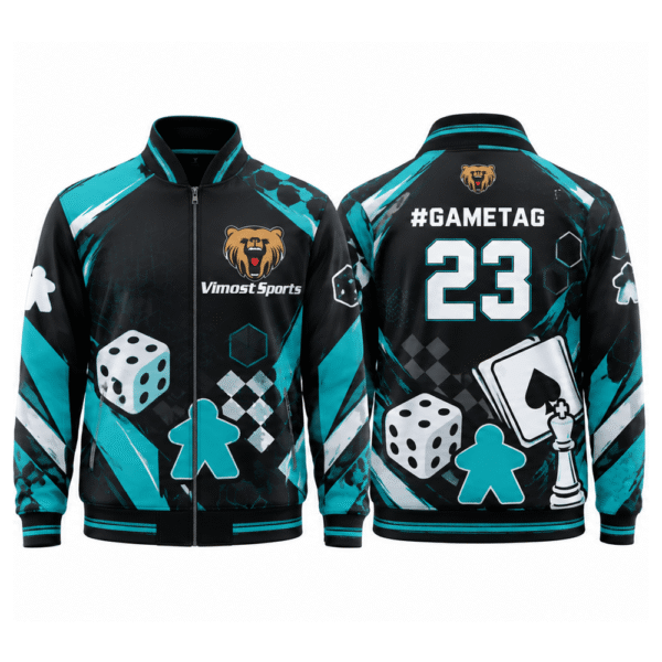 boardgame_jacket_teal_black_1000x1000 Teal and black BoardGame jacket, front and back with #gametag and number 23