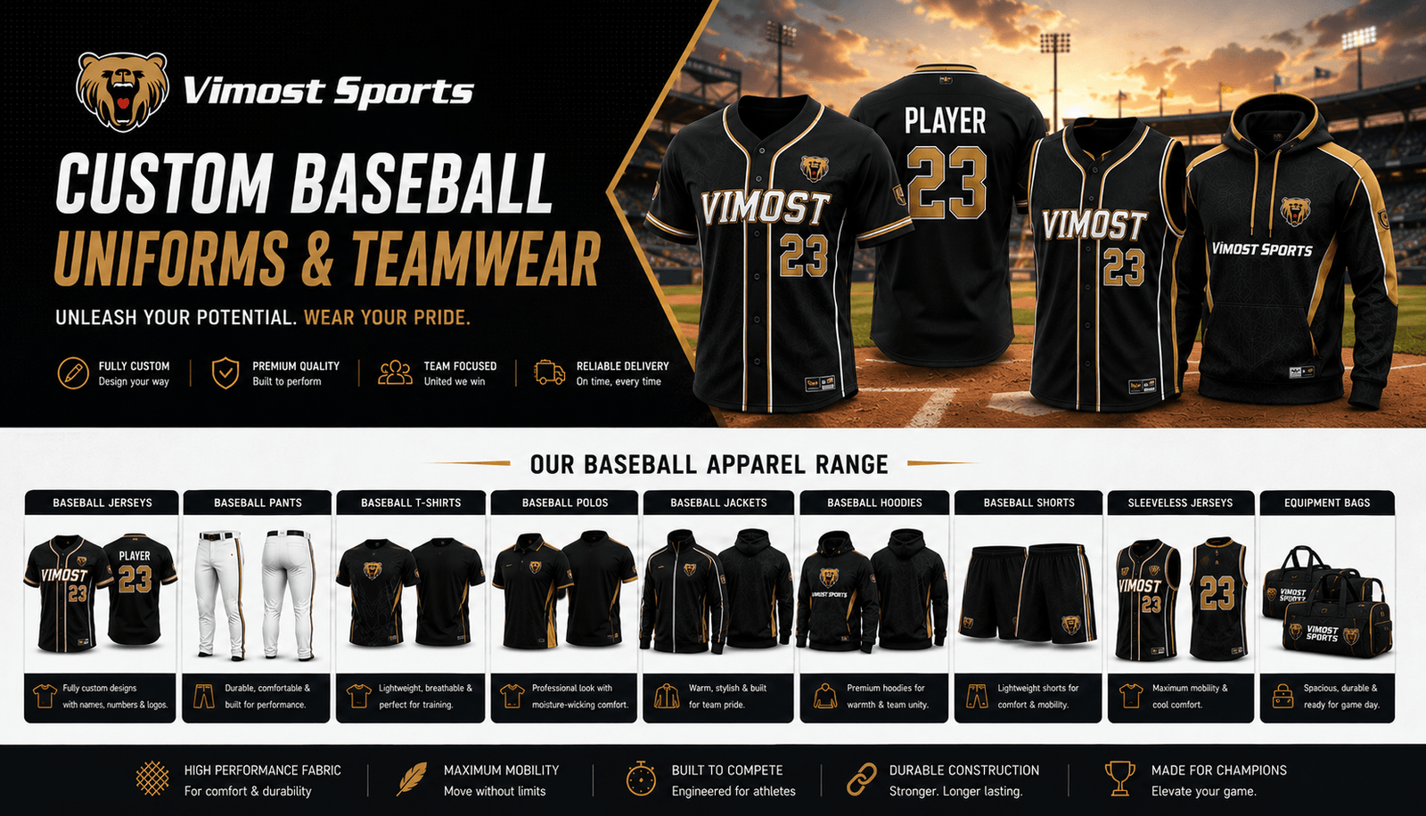 custom baseball uniforms teamwear products Custom baseball and softball uniforms including jerseys, pants, vests, jackets and teamwear by Vimost Sports