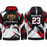Custom Red and Black Board Game Hoodie with Angular Graphics 10 Black and red BoardGame hoodie with back #gametag and number 23