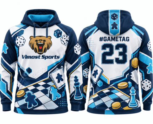 custom boardgame hoodies design 02 White and blue BoardGame hoodie with back #gametag and number 23