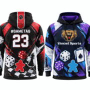 Custom Red and Purple Board Game Hoodie Collection 12 Red and purple custom BoardGame hoodies shown from front and back