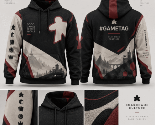 custom boardgame hoodies design 05 Black and grey BoardGame hoodie, front and back with personalized #gametag
