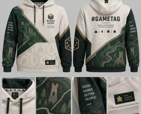custom boardgame hoodies design 06 White and green BoardGame hoodie, front and back with personalized #gametag