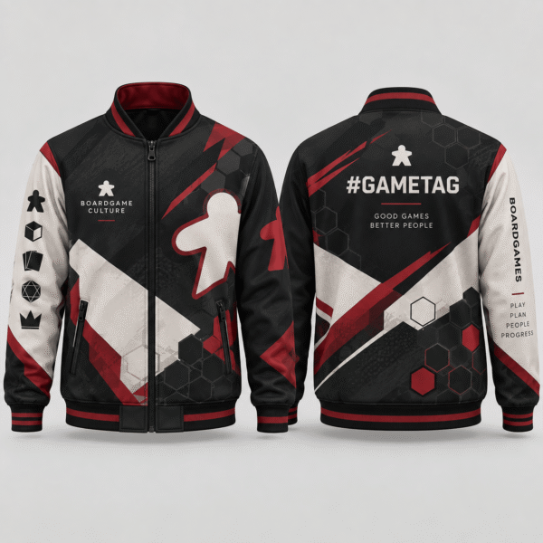 custom boardgame jacket design Black and red BoardGame jacket with tabletop gaming graphics and back #gametag