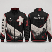 Custom Burgundy and White Tabletop Team Jacket 14 Black, white and burgundy BoardGame jacket with back #gametag