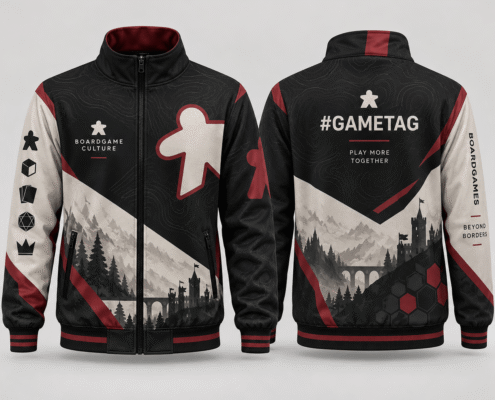 custom boardgame jacket design 03 Black, white and burgundy BoardGame jacket with back #gametag