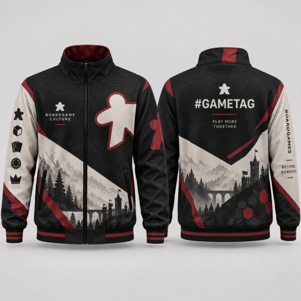 custom boardgame jacket design 03 Black, white and burgundy BoardGame jacket with back #gametag