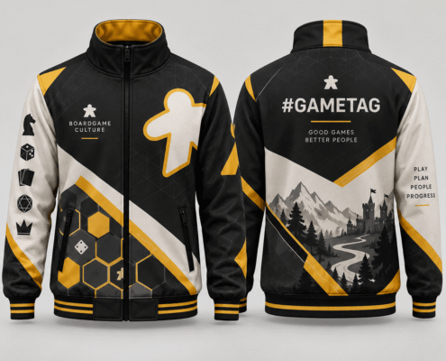 custom boardgame jacket design 05 Black and gold BoardGame jacket with tabletop gaming graphics and back #gametag