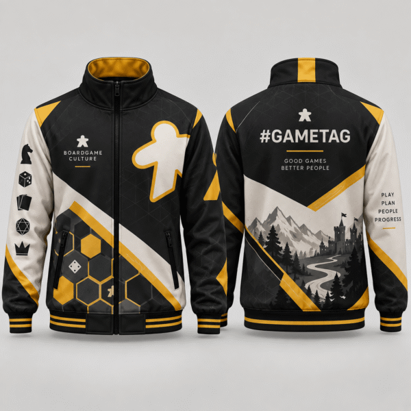custom boardgame jacket design 05 Black and gold BoardGame jacket with tabletop gaming graphics and back #gametag