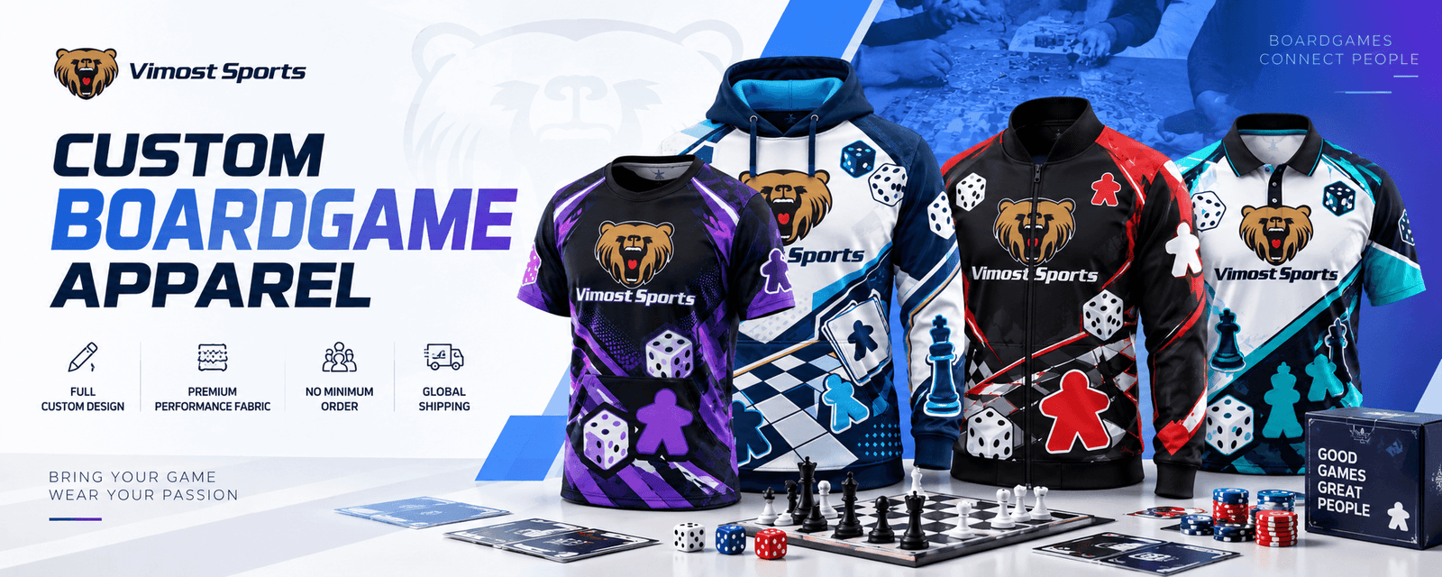 custom boardgame jacket design banner Custom BoardGame jacket banner featuring purple and blue team jacket designs