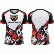 Custom White and Red Board Game Jersey with Card Graphics 1 White, black and red custom BoardGame jersey with playing card graphics