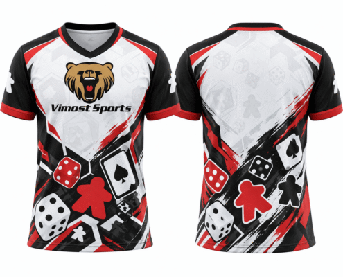 custom boardgame jersey design 02 White, black and red custom BoardGame jersey with playing card graphics