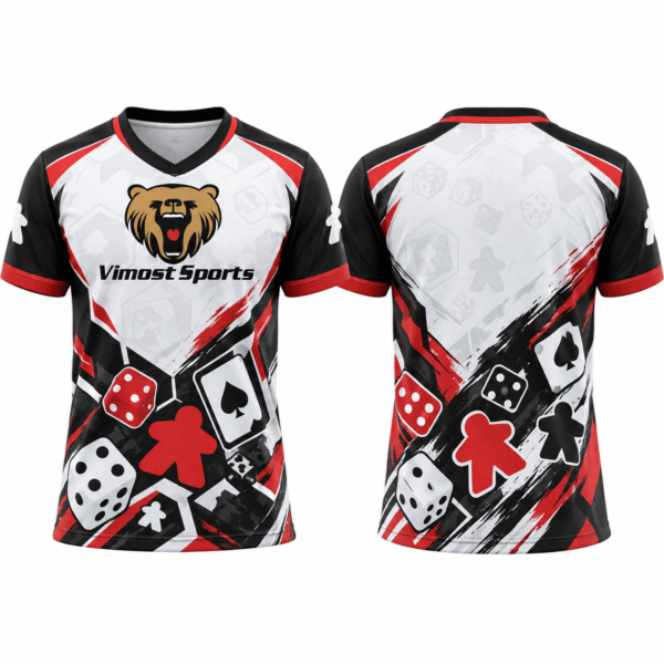 custom boardgame jersey design 02 White, black and red custom BoardGame jersey with playing card graphics