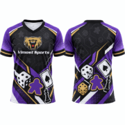 Custom Black and Purple Board Game Jersey with Dice Design 2 Black and purple custom BoardGame jersey with dice and playing card graphics