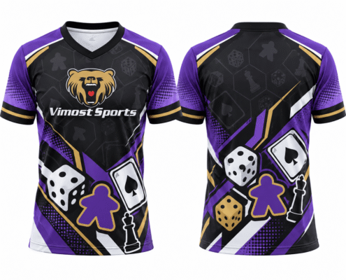 custom boardgame jersey design 03 Black and purple custom BoardGame jersey with dice and playing card graphics