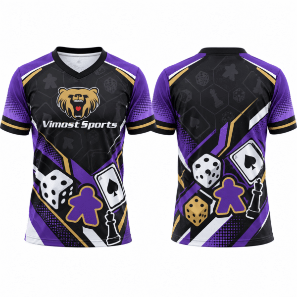 custom boardgame jersey design 03 Black and purple custom BoardGame jersey with dice and playing card graphics